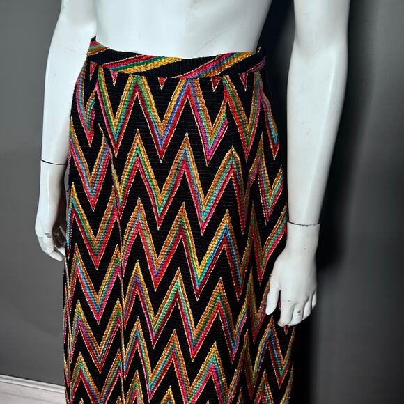 Malbe Original skirt size 12 long rainbow wool chevron 60s tall metallic vintage - Picture 10 of 13